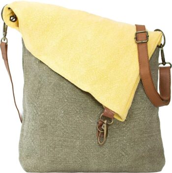 Foldover Khaki & Daffodil Jute Crossbody FRONT