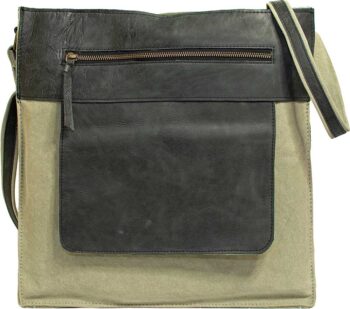 Ash Grey/Black Canvas & Leather Crossbody FRONT