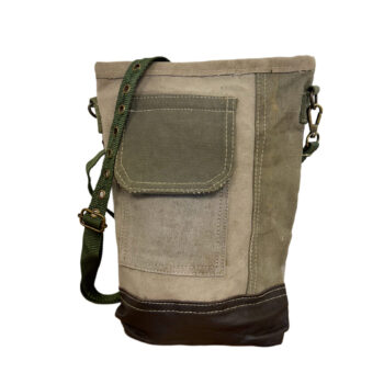 Recycled Military Tent Crossbody with Leather Accent
