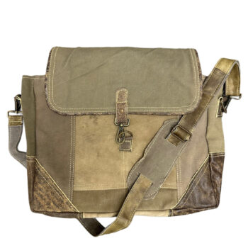 Vintage Leather and Recycled Military Tent Messenger Bag