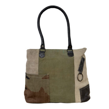 Recycled Tent Tote with Camouflage and Leather