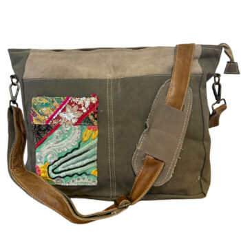 Recycled Military Tent Crossbody w/Vintage Fabric Pocket-03