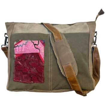 Recycled Military Tent Crossbody w/Vintage Fabric Pocket-04