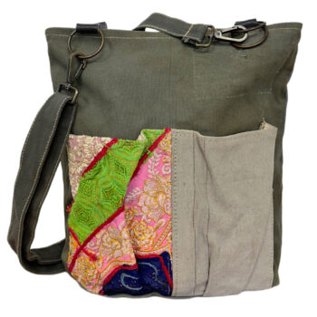Recycled Military Tent Backpack/Crossbody with Vintage Fabric Accents-01
