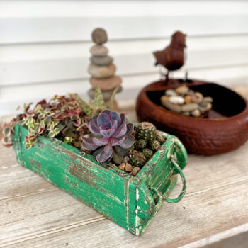 Vintage Brick Mold/Wooden Planter - Green