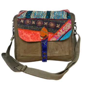 Vintage Fabric & Recycled Military Tent Messenger Bag-06