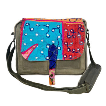 Vintage Fabric & Recycled Military Tent Messenger Bag-07