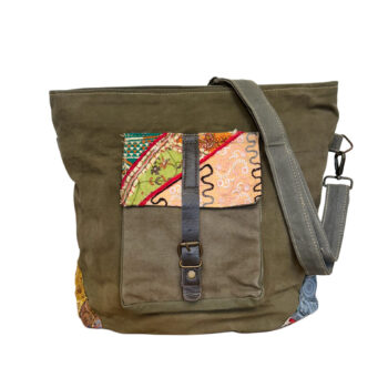 Vintage Fabric Accented Recycled Military Tent Crossbody-02