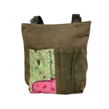 Recycled Military Tent Backpack/Crossbody with Vintage Fabric Accents-03