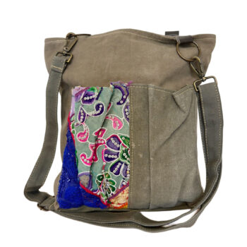 Recycled Military Tent Backpack/Crossbody with Vintage Fabric Accents-02