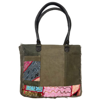 Recycled Tent Tote with Vintage Textiles (Zipper Top)-09