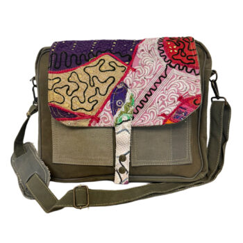 Vintage Fabric & Recycled Military Tent Messenger Bag-08