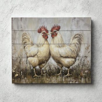 TWO ROOSTERS PALLET ART