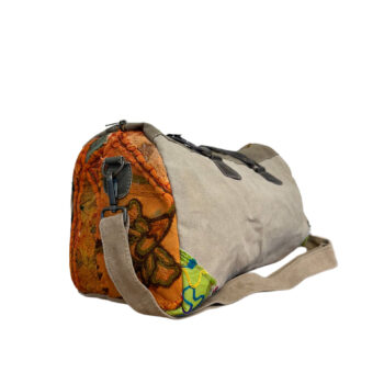 Recycled Military Tent Overnight Duffle/Crossbody Bag w/Vintage Textiles-05