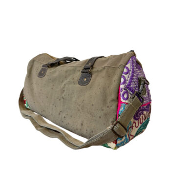Recycled Military Tent Overnight Duffle/Crossbody Bag w/Vintage Textiles-06