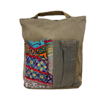 Recycled Military Tent Backpack/Crossbody with Vintage Fabric Accents-05