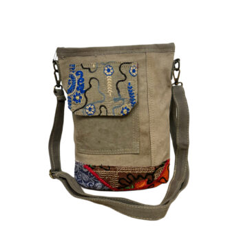 Recycled Military Tent Crossbody with Vintage Fabric Accent & Front Pocket-28